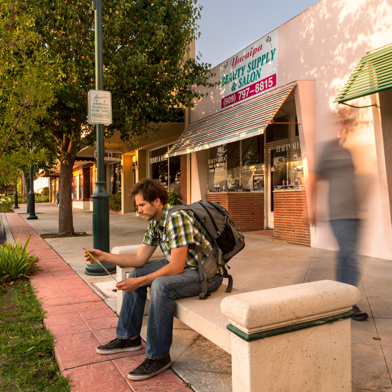New paving and benches in Yucaipa Uptown